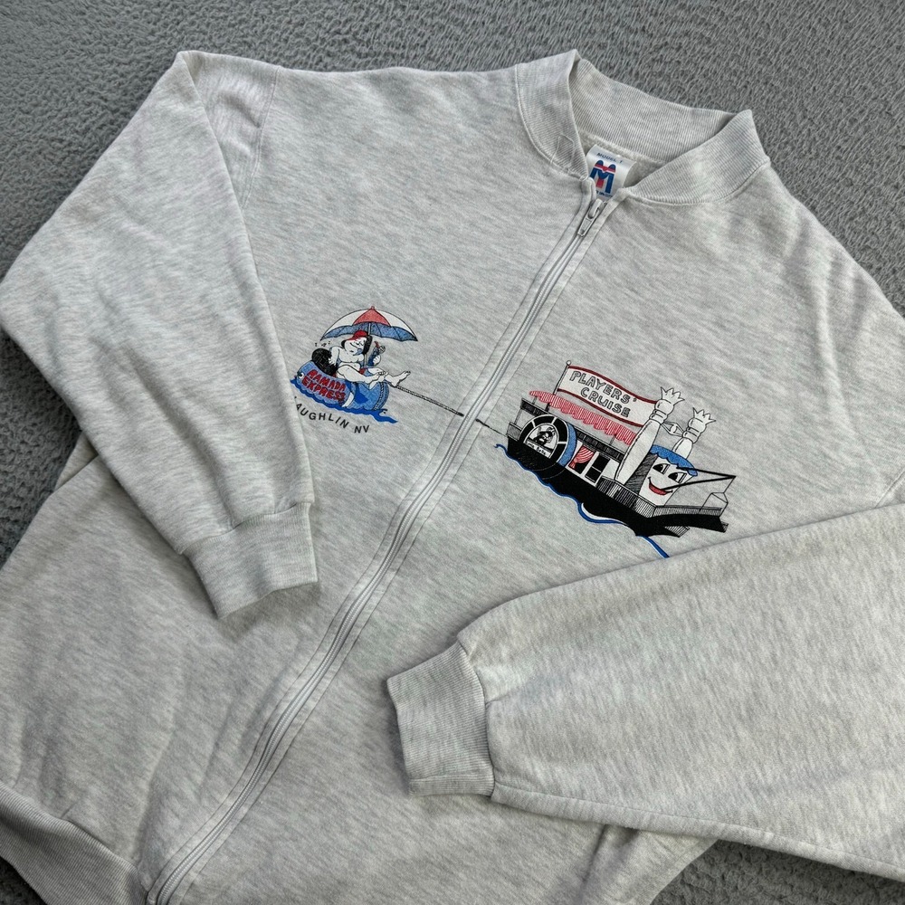Vintage Sweatshirt Mens Large Gray Full Zip Blade Collar 80s Ramada Nevada USA